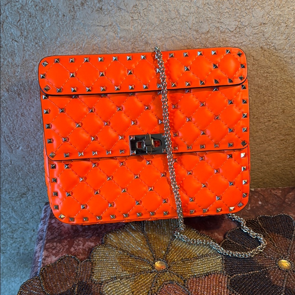 Valentino Neon Orange Rock Stud bag